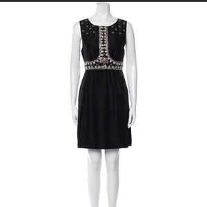 Tibi black silk beaded mini dress